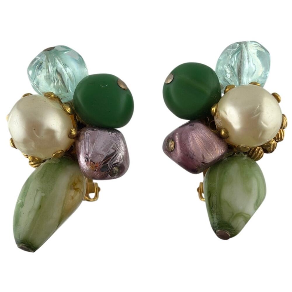 Vintage Hattie Carnegie Beaded Cluster Clip-On Earrings